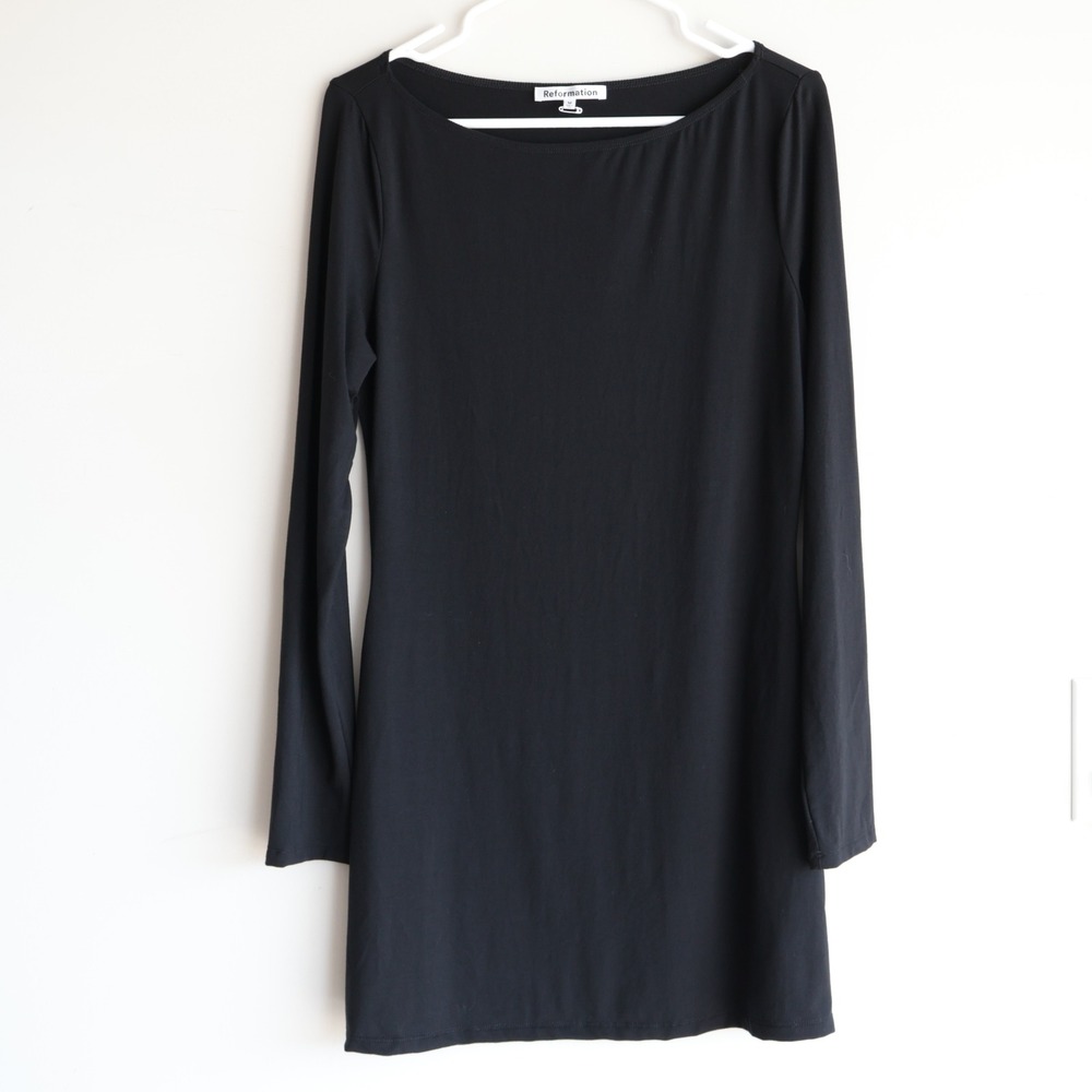 Reformation Black Long Sleeve Boat Neck Mini Dress Medium